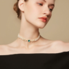 Unique Rose-Blue Elegance Double Pearl Choker