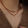 Unique Rose-Golden Sandstone Vintage Layered Necklace Set